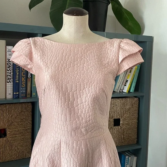 HALSTON Heritage Blush Pink Jacquard Dress w/ Cap Sleeves - Size 4 - Picture 2 of 10
